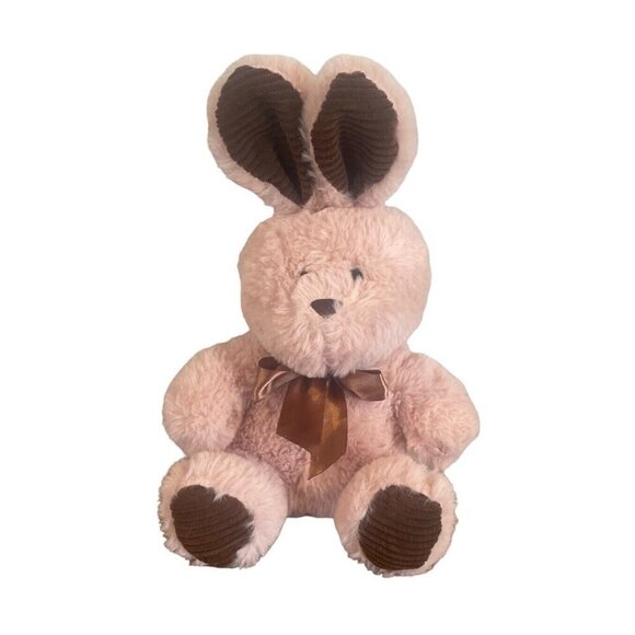 Hug Fun Bunny Rabbit Plush pink Brown Easter Bow 12” Texture Corduroy Scented - Picture 1 of 9